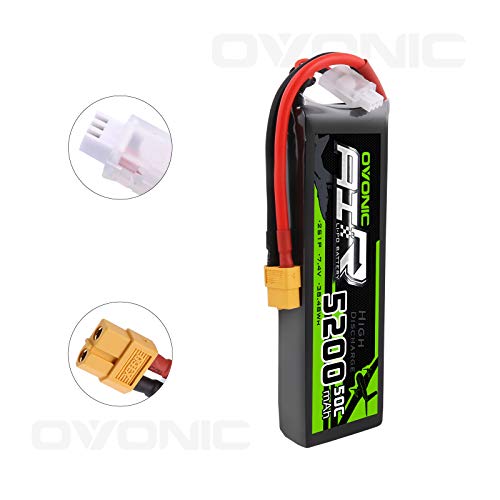 OVONIC Batería LiPo RC 7,4 V 5200 mAh 50C 2S con conector XT60 RC Evader BX Auto RC RC Truggy RC avión UAV dron FPV