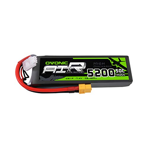 OVONIC Batería LiPo RC 7,4 V 5200 mAh 50C 2S con conector XT60 RC Evader BX Auto RC RC Truggy RC avión UAV dron FPV