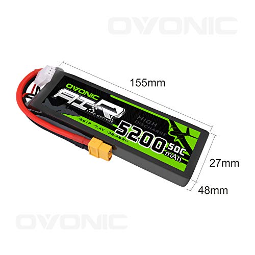 OVONIC Batería LiPo RC 7,4 V 5200 mAh 50C 2S con conector XT60 RC Evader BX Auto RC RC Truggy RC avión UAV dron FPV