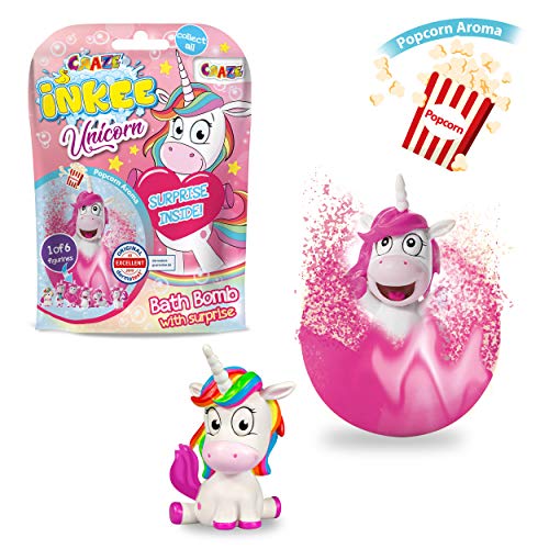 Pack 3 Bombas de Baño Infantiles de Unicornios con Juguete Regalo Sorpresa figurita de Unicornio. Lote de 3 Sales de Baño Espumosas para Bañera o Piscina de Niños con Olor a Palomitas de Maíz.