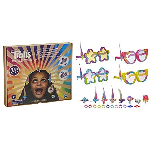 Pack de Tiny Dancers Rainbow Edition de Trolls 2: Gira Mundial de DreamWorks, Juguete con 12 Figuras Tiny Dancers, 4 Gafas de Sol, 10 Anillos pequeños, 10 pasadores