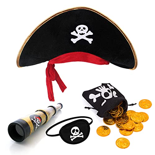 papapanda Sombrero de Pirata con Parche telescopio Monedas para niños