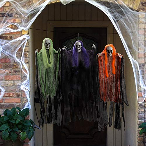 Paquete de 3 La Parca de Halloween 90cm Fantasma de Esqueleto de Halloween, Decoración Colgante de Halloween para Casa Embrujada, para Interiores y Exteriores