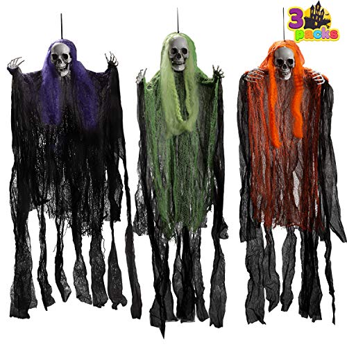 Paquete de 3 La Parca de Halloween 90cm Fantasma de Esqueleto de Halloween, Decoración Colgante de Halloween para Casa Embrujada, para Interiores y Exteriores