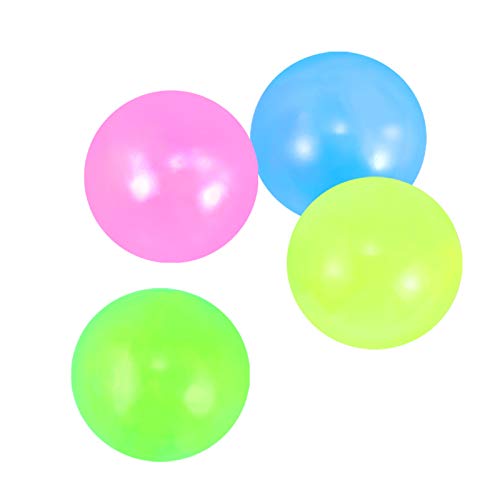 Paquete de 4 bolas luminosas para aliviar el estrés, brillante y pegajosa luminiscente Goo en 1 tamaños para pared y techo, alivio de presión, niños y adultos (amarillo, verde, azul y rojo)