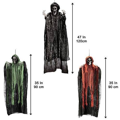 Parcas para Colgar de Halloween (3 Piezas), Las Parcas de Halloween Una de 135 cm y Dos de 80 cm, Fantasma Volador de Esqueleto de Halloween para Decoración