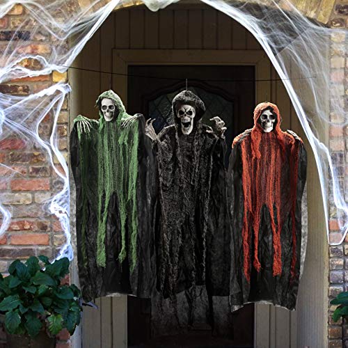 Parcas para Colgar de Halloween (3 Piezas), Las Parcas de Halloween Una de 135 cm y Dos de 80 cm, Fantasma Volador de Esqueleto de Halloween para Decoración