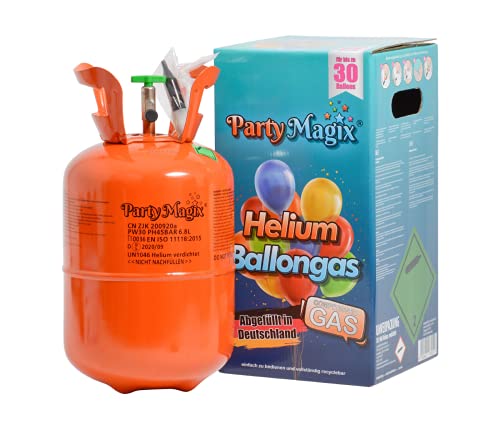 PartyMagix Helio Premium - Gas para globos, envasado en Alemania, para 30 globos, bombona de gas, para decoración de cumpleaños, fiestas, bodas, globos desechables (para aprox. 30 globos)