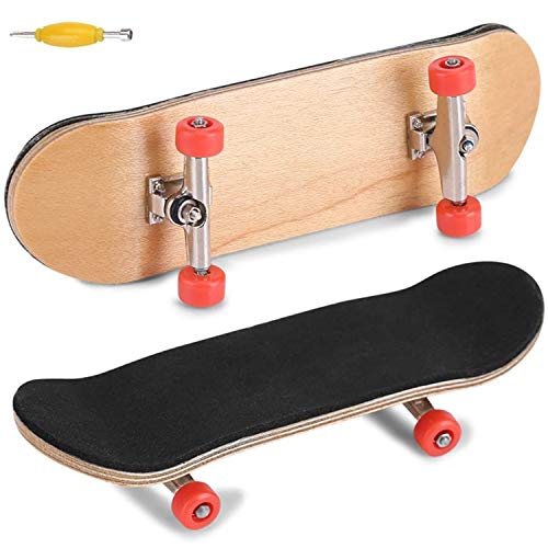 Patineta de Dedo, Actualizar Mini Diapasón Profesionales Monopatines de Juguete para Dedos Madera de Arce Ensamblaje de Bricolaje Finger Skateboard Juguete Juegos Deportivos Regalo para Niños (Rojo)