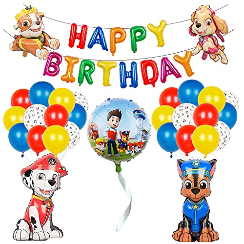 Patrulla Canina Feliz Cumpleaños Decoración Paw Dog Patrol Globo Paw Dog Patrol Banners de Cumpleaños Paw Dog Patrol Globo De Aluminio para Niños Decoración de Cumpleaños Regalos