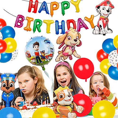 Patrulla Canina Feliz Cumpleaños Decoración Paw Dog Patrol Globo Paw Dog Patrol Banners de Cumpleaños Paw Dog Patrol Globo De Aluminio para Niños Decoración de Cumpleaños Regalos