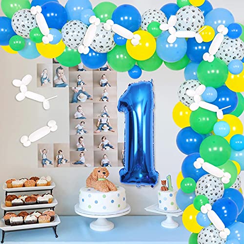 Paw 1st Birthday Party Decoraciones Paw Patrol Globo Garland para cachorro Paw Paw Dog Theme Party Dog Suministros de fiesta de cumpleaños azul verde amarillo globo número 1 Foil Balloon