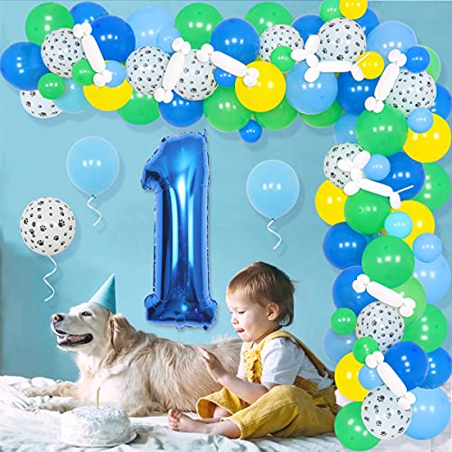 Paw 1st Birthday Party Decoraciones Paw Patrol Globo Garland para cachorro Paw Paw Dog Theme Party Dog Suministros de fiesta de cumpleaños azul verde amarillo globo número 1 Foil Balloon