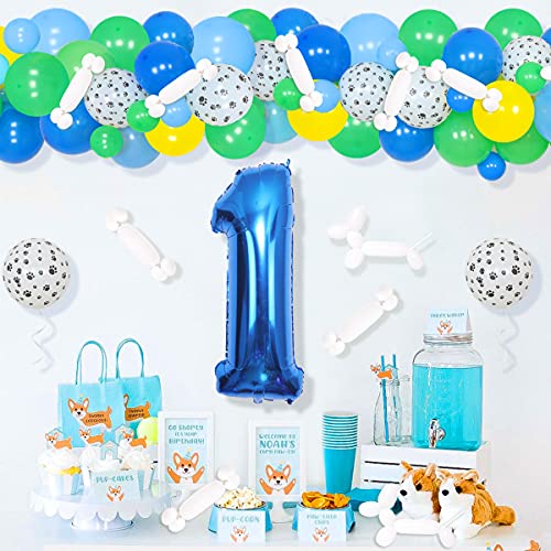 Paw 1st Birthday Party Decoraciones Paw Patrol Globo Garland para cachorro Paw Paw Dog Theme Party Dog Suministros de fiesta de cumpleaños azul verde amarillo globo número 1 Foil Balloon