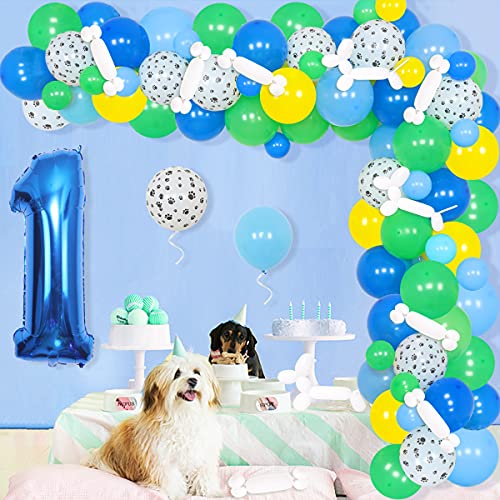 Paw 1st Birthday Party Decoraciones Paw Patrol Globo Garland para cachorro Paw Paw Dog Theme Party Dog Suministros de fiesta de cumpleaños azul verde amarillo globo número 1 Foil Balloon