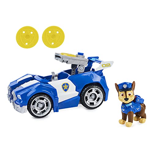 PAW PATROL Chase's Deluxe Movie Transforming Toy Car con Figura de acción Coleccionable, Juguetes para niños a Partir de 3 años