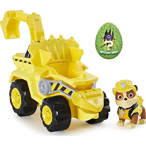 PAW Patrol Dino Rescue Rubble's Deluxe Rev Up Vehículo con Figura de Dinosaurio Misterioso