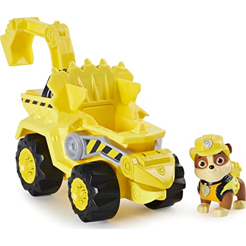 PAW Patrol Dino Rescue Rubble's Deluxe Rev Up Vehículo con Figura de Dinosaurio Misterioso