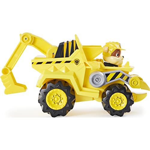 PAW Patrol Dino Rescue Rubble's Deluxe Rev Up Vehículo con Figura de Dinosaurio Misterioso