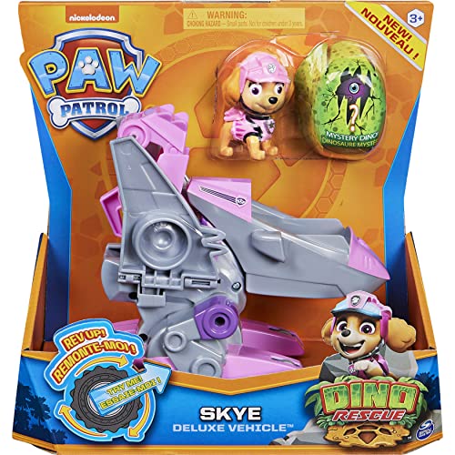 PAW Patrol Dino Rescue Skye's Deluxe Rev Up Vehículo con Figura de Dinosaurio Misterioso