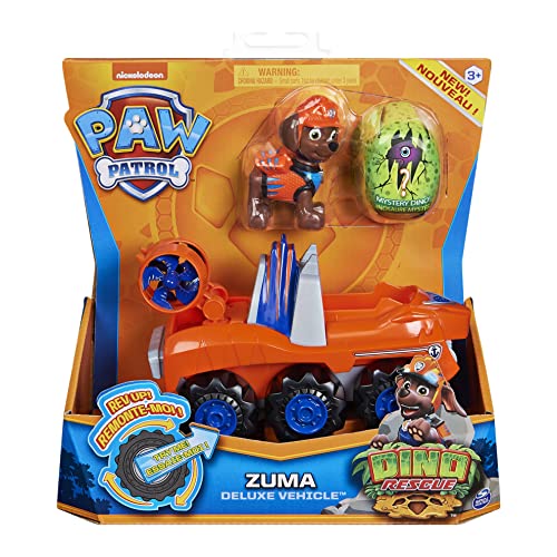 PAW Patrol, Dino Rescue Zuma'S Deluxe Rev Up vehículo con Misterio Dinosaurio Figura