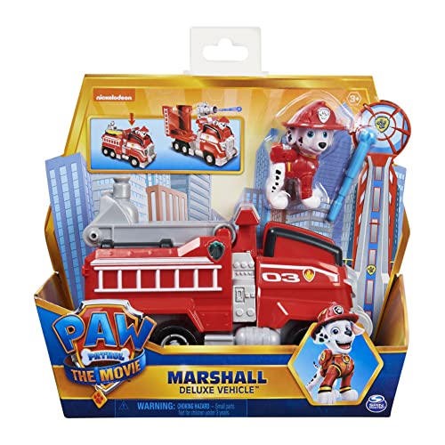 PAW PATROL Marshall's Deluxe Movie Transforming Fire Engine Toy Car con Figura de acción Coleccionable, Juguetes para niños a Partir de 3 años