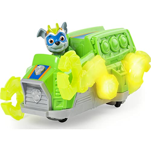 PAW Patrol Mighty Pups Charged Up Rocky's Deluxe - Vehículo con Luces y Sonidos de la Patrulla Canina