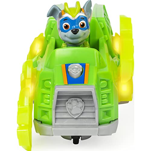 PAW Patrol Mighty Pups Charged Up Rocky's Deluxe - Vehículo con Luces y Sonidos de la Patrulla Canina