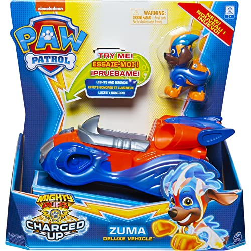 PAW Patrol Mighty Pups Charged Up Vehículo Deluxe de Zuma con Luces y Sonidos