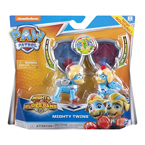 PAW Patrol Mighty Pups Super Paws, Mighty Twins Light Up Figuras, Paquete de 2, para niños de 3 años en adelante