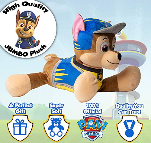 PAW PATROL Peluches de los Perritos Chase Marshall y Skye, Juguetes Patrulla Canina 53 cm, Merchandising Oficial Niños y Niñas (Chase)