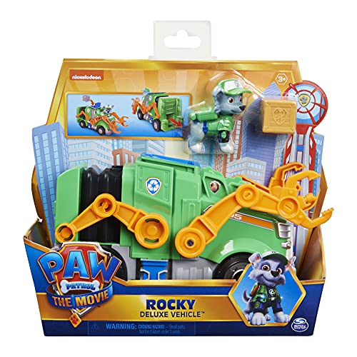 PAW PATROL Rocky's Deluxe - Coche de Juguete Transformador de película con Figura de acción Coleccionable, Juguetes para niños a Partir de 3 años