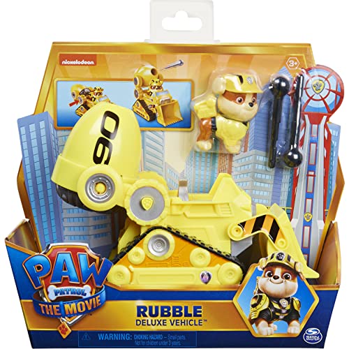 Paw Patrol - Rubble's Deluxe - Vehículo de Juguete transformable con Figura de acción Coleccionable, de la película la Patrulla Canina, Juguetes para niños a Partir de 3 años