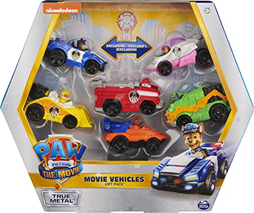 PAW PATROL True Metal Movie Gift Pack of 6 Collectible Die-Cast Toy Cars, 1:55 Scale, Kids’ Toys for Ages 3 and up La Patrulla Canina-6 Vehículos Verdadero, Multicolor (Spin Master 6060428)