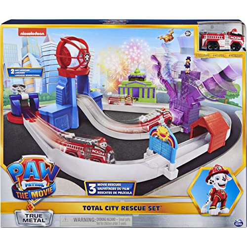 PAW PATROL True Metal Total City Rescue - Juego de película de Cine con 3 acciones de Rescate a Partir de 3 años, Compatible con vehículos 1:55