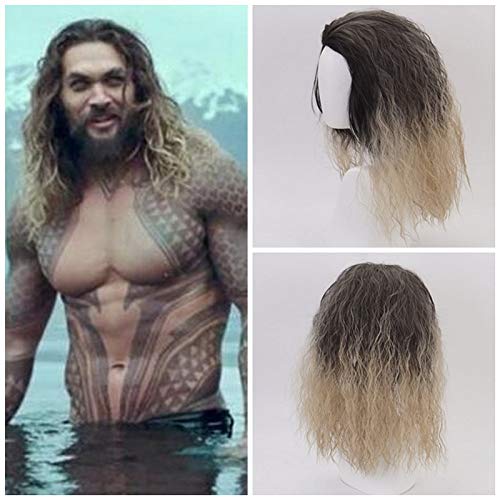 Película Aquaman Cosplay peluca rizada Poseidon pelo sintético cómic juego de roles pelucas de disfraces para hombres Arthur Curry   QX-372