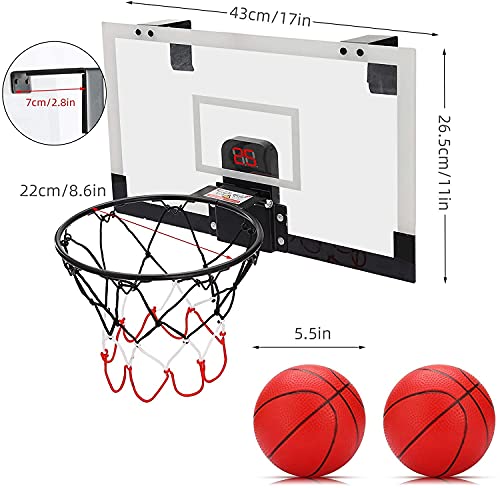 PELLOR Canasta de Baloncesto, Tablero Baloncesto Juego Al Aire Libre y Interior Oficina Mini Aro de Baloncesto con Función de Puntuación y Balón para Niños Infantils