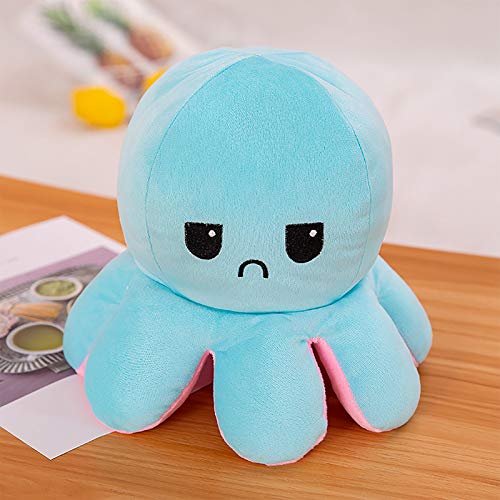 Peluche de Pulpo Reversible, Bonitos Juguetes de Peluche muñeco Vibrante de Doble Cara el Pulpo Reversible Original de Felpa Bonitos Juguetes de Peluche para Niños.(Azul claro a rosa claro)