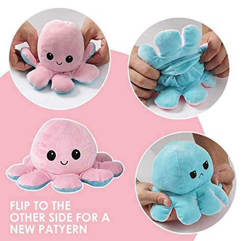 Peluche de Pulpo Reversible, Bonitos Juguetes de Peluche muñeco Vibrante de Doble Cara el Pulpo Reversible Original de Felpa Bonitos Juguetes de Peluche para Niños.(Azul claro a rosa claro)