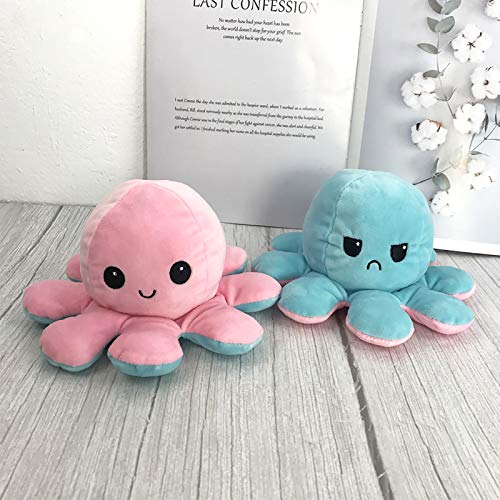 Peluche de Pulpo Reversible, Bonitos Juguetes de Peluche muñeco Vibrante de Doble Cara el Pulpo Reversible Original de Felpa Bonitos Juguetes de Peluche para Niños.(Azul claro a rosa claro)