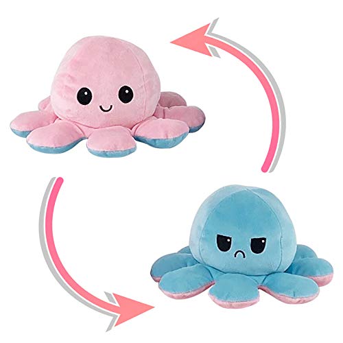 Peluche de Pulpo Reversible, Bonitos Juguetes de Peluche muñeco Vibrante de Doble Cara el Pulpo Reversible Original de Felpa Bonitos Juguetes de Peluche para Niños.(Azul claro a rosa claro)