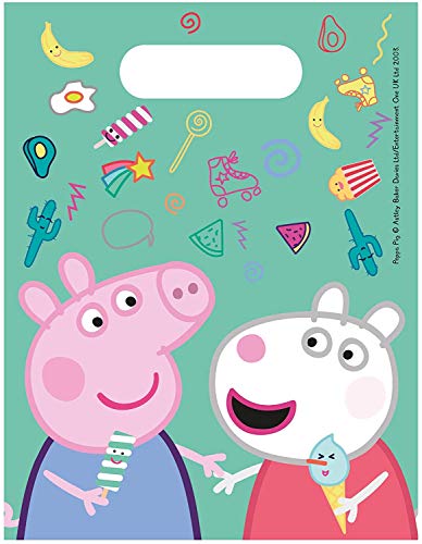 Peppa Pig 2356; Pack 6 Bolsas de Cono Ideal para Fiestas y cumpleaños; Bolsas para gominolas o Regalos; Producto de plástico; Dimensiones 20x40 cm