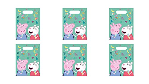 Peppa Pig 2356; Pack 6 Bolsas de Cono Ideal para Fiestas y cumpleaños; Bolsas para gominolas o Regalos; Producto de plástico; Dimensiones 20x40 cm