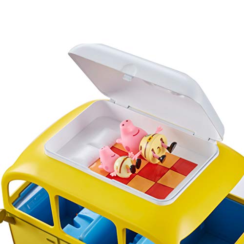 Peppa Pig, Camping-Car con Tienda de campaña y 4 Personajes, Figuras de Familia con Ropa de Vacaciones, Bicicletas, Luces de Campamento y Accesorios, Juguete para niños a Partir de 3 años, PPC46