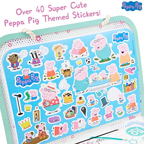 Peppa Pig Maletin Manualidades Niños, Juego de Actividades con Pegatinas Infantiles Libro Colorear Lapices de Colores y Sellos, Regalos Creativos para Niños y Niñas