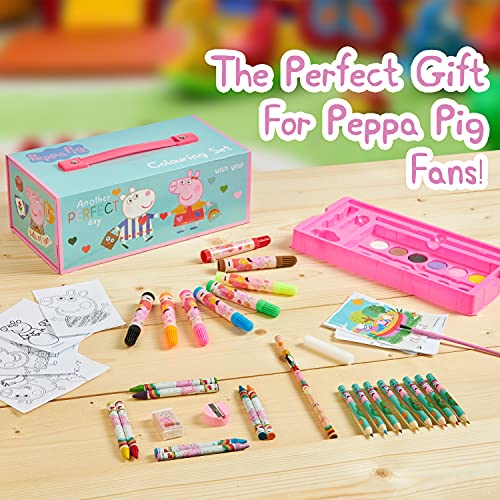 Peppa Pig Maletin Pinturas, Material Escolar Con Ceras de Colores Y Lapices De Colores, Kit Dibujo Para Niña