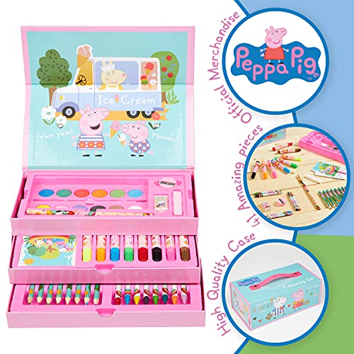 Peppa Pig Maletin Pinturas, Material Escolar Con Ceras de Colores Y Lapices De Colores, Kit Dibujo Para Niña