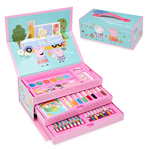 Peppa Pig Maletin Pinturas, Material Escolar Con Ceras de Colores Y Lapices De Colores, Kit Dibujo Para Niña