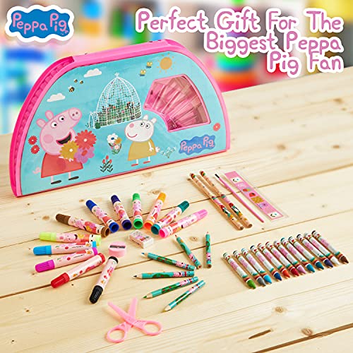 Peppa Pig Maletin Pinturas, Material Escolar Con Ceras de Colores Y Lapices De Colores, Kit Dibujo Para Niña