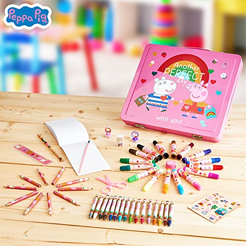 Peppa Pig Maletin Pinturas, Material Escolar Con Ceras de Colores Y Lapices De Colores, Kit Dibujo Para Niña